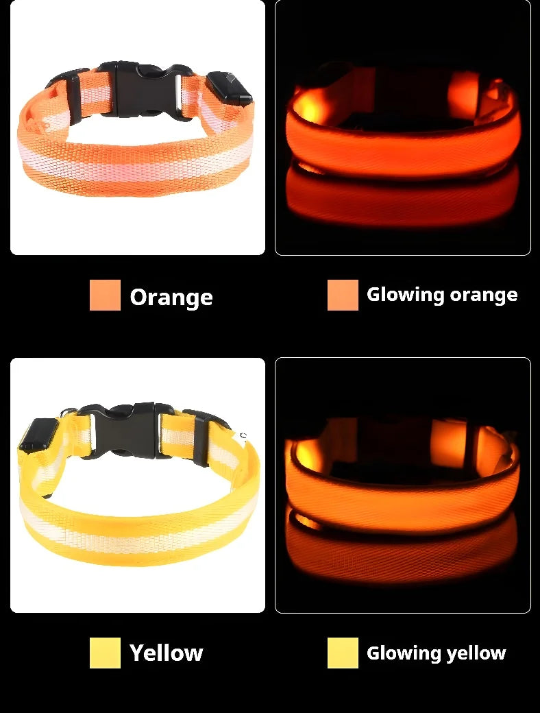 Dog Collar Nylon LED Night Safety Flashing Glow