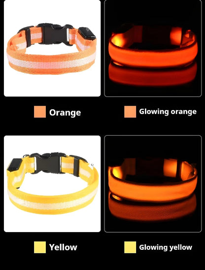 Dog Collar Nylon LED Night Safety Flashing Glow