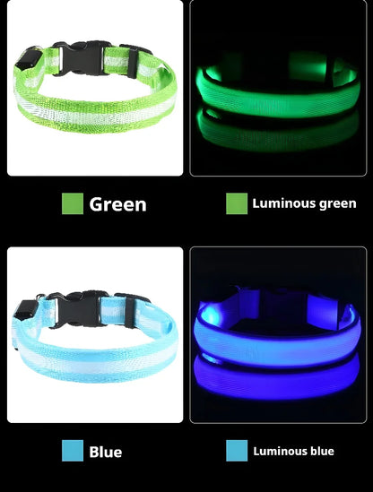 Dog Collar Nylon LED Night Safety Flashing Glow